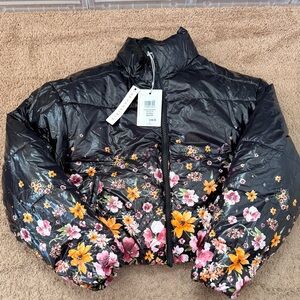 Reversible, Floral Black Puffer Jacket